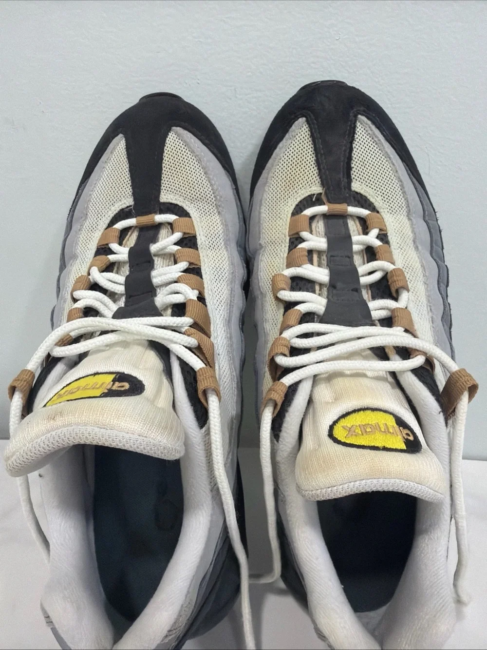 Nike Men's Black Gray Tan Air Max Sneakers with Yellow Logo